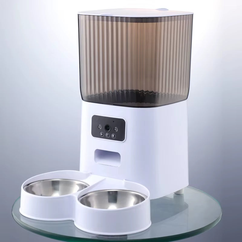 5L Double Bowls Smart Automatic Cat Feeder with Camera Cat Dry Food Video Dispenser Pet Smart Voice Recorder Auto Feeder for Dog