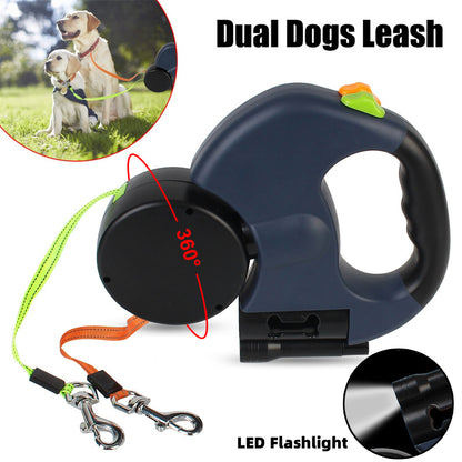 Retractable Dog Leash for Small Dogs Reflective Dual Pet Leash Lead 360 Swivel No Double Dog Walking Leash with Lights Pet Products