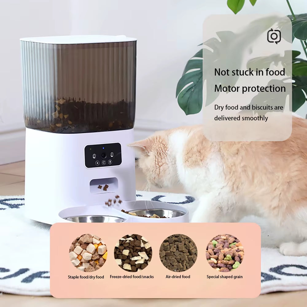 5L Double Bowls Smart Automatic Cat Feeder with Camera Cat Dry Food Video Dispenser Pet Smart Voice Recorder Auto Feeder for Dog