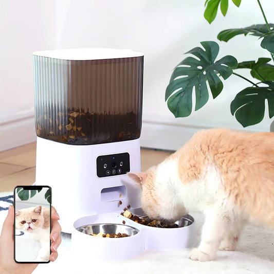 5L Double Bowls Smart Automatic Cat Feeder with Camera Cat Dry Food Video Dispenser Pet Smart Voice Recorder Auto Feeder for Dog