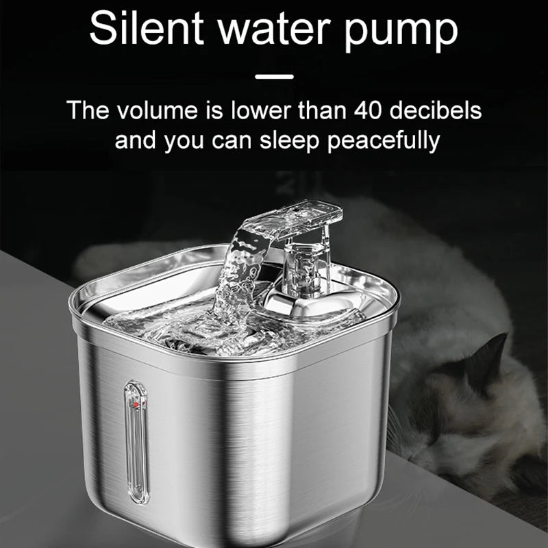 Stainless Steel Cat Fountain with Water Mark Automatic Cats Water Dispenser Sensor Filter Pet Cat Ultra Quiet Pump Water Foutain